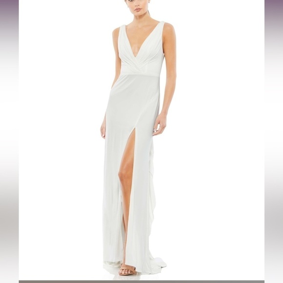 Mac Duggal 12336i Cowl Back with Tail White Gown Dress Size 8 - Picture 1 of 5